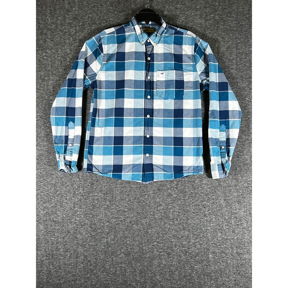 Hollister Mens Blue White Plaid Epic Flex Button Down Long Sleeve Shirt Medium
